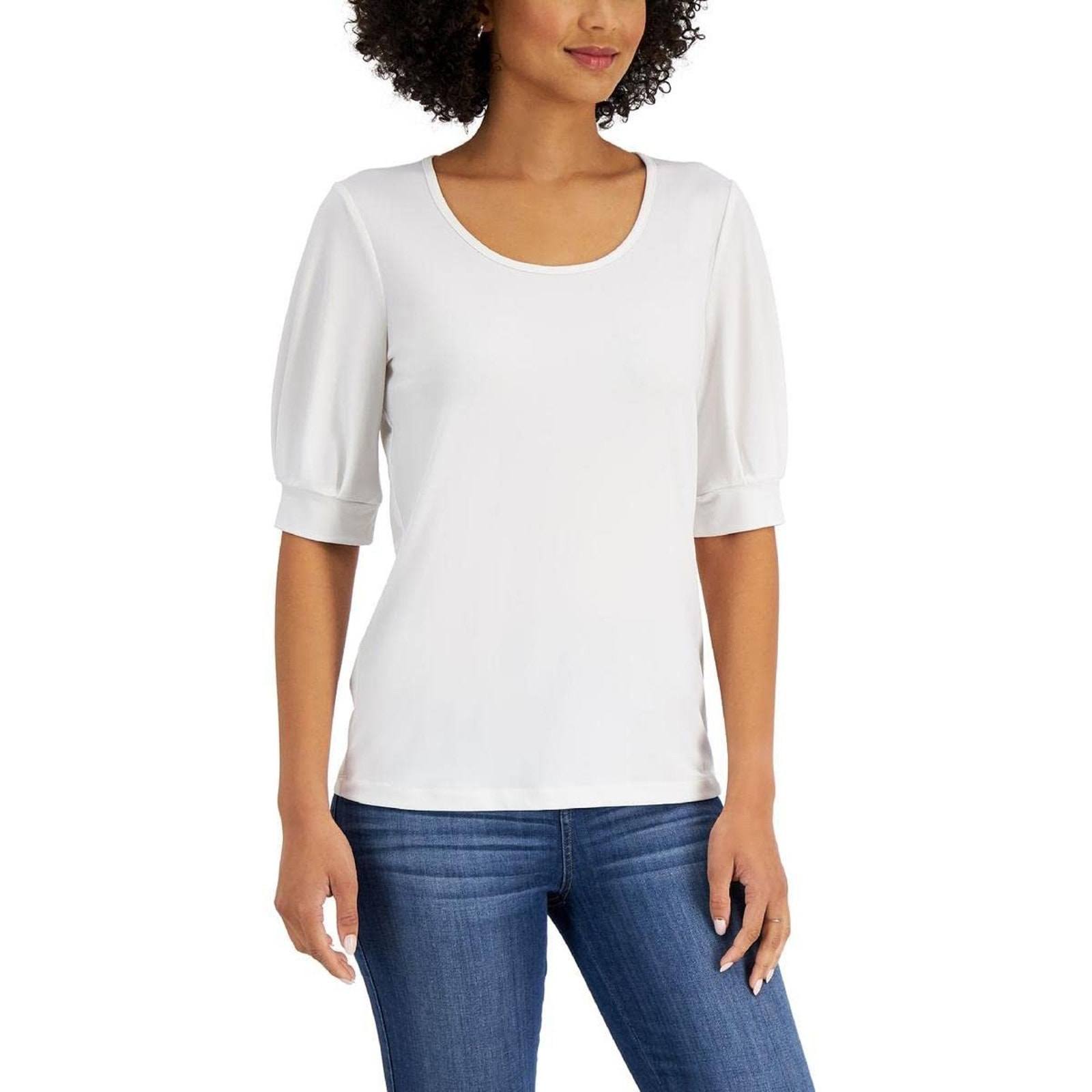 Kasper Puff Sleeve Moss Crepe Tee Vanilla Ice Size Xl